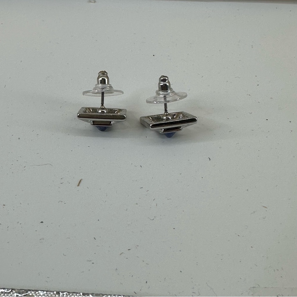WHBM Square silver geometric stud earrings with semi precious blue stone - Picture 5 of 5